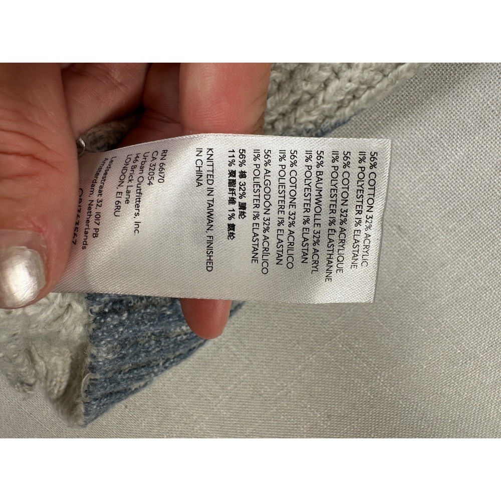 Pilcro Anthropologie Blue Cream Abstract Cable Knit Turtleneck Sweater Medium - Picture 7 of 9